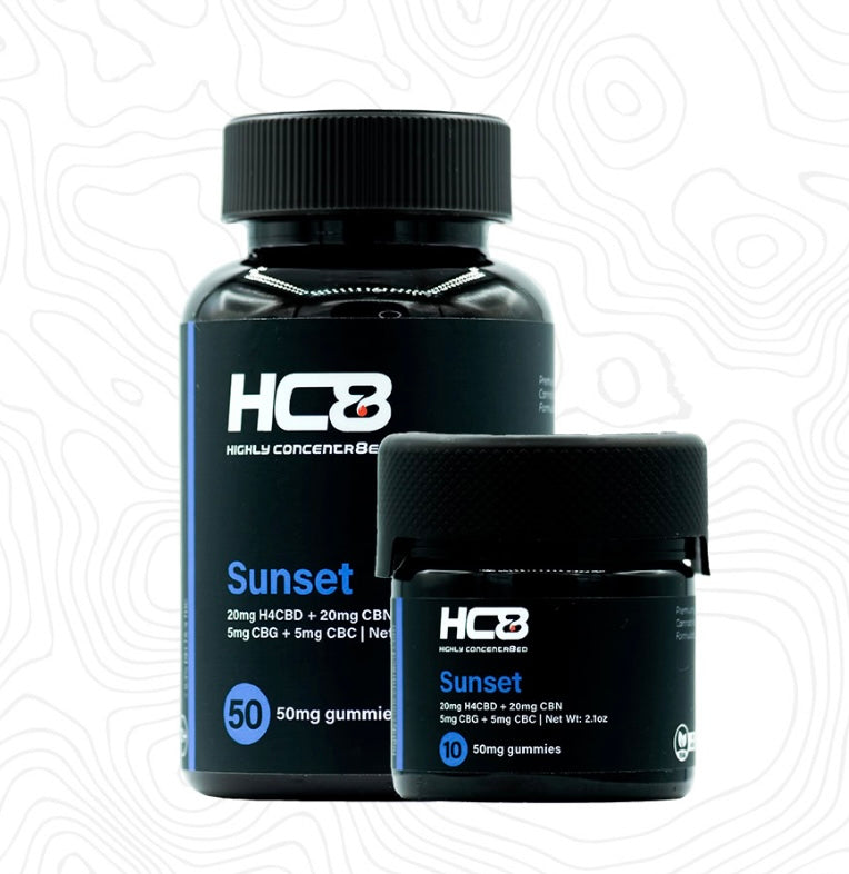 HC8 Sunset Gummies 10 and 50 count bottles