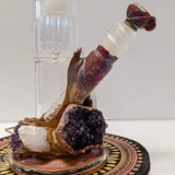 Envy Glass Customs 1 of 1 tall straight tube with electroformed gemstones. White top