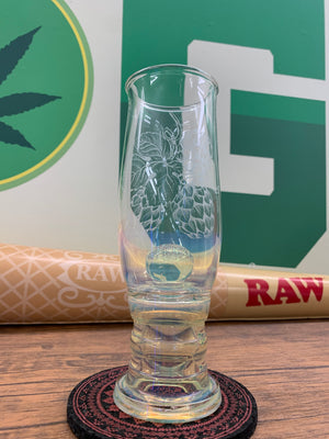 Littlebglass @littlebglass drinking glass with floating marble and beer hops etched on