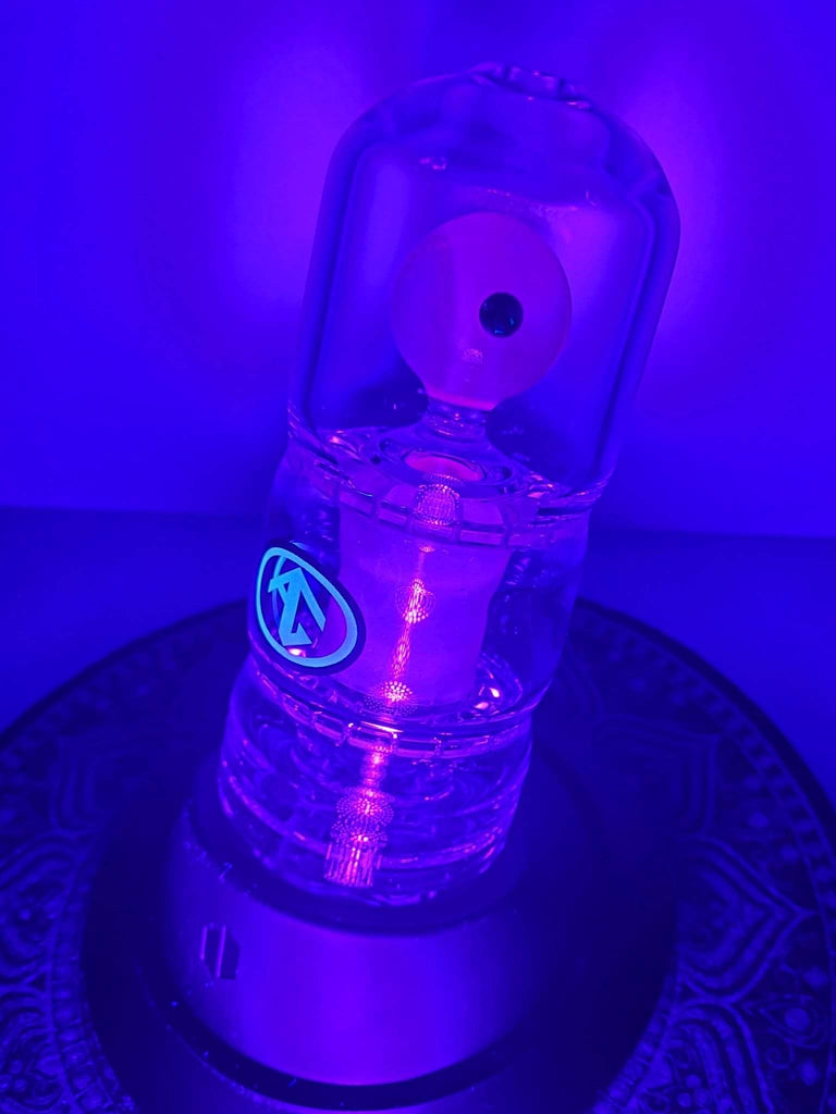 UV Reactive Galloway Glass Puffco Peak Glass Top double ratchet perc With Floating marble with color work upgrade and Matching Cap!